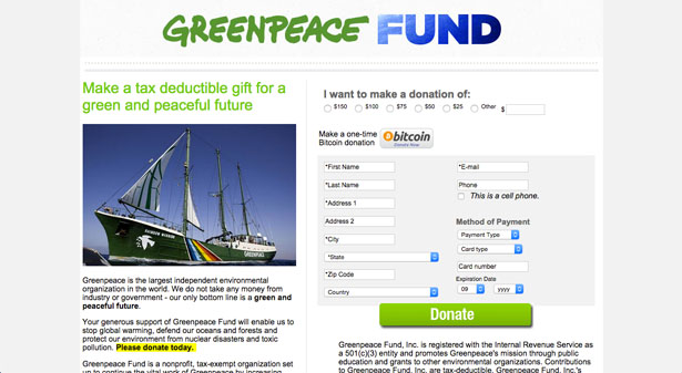 Greenpeace donation page