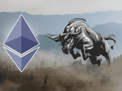 Picture of a bull surging towards an Ethereum logo