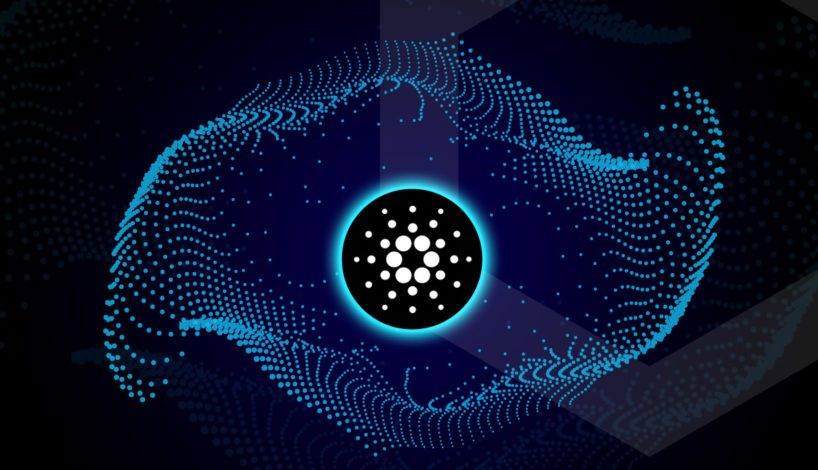 Picture of a Cardano logo in the middle of a web-like floating net