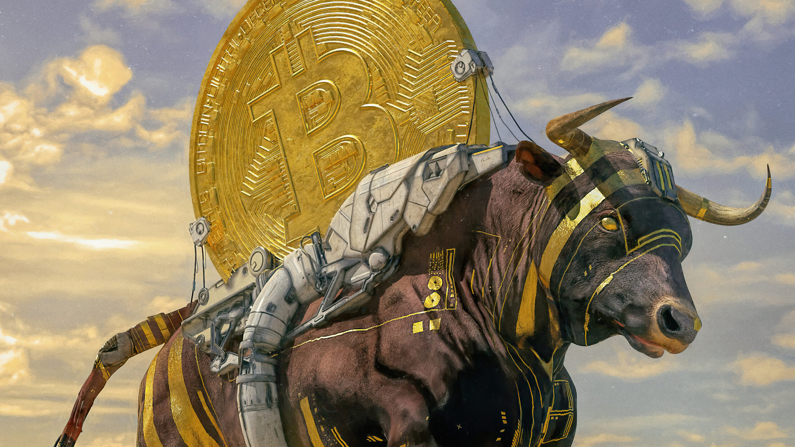 Picture of a bitcoin riding a bull