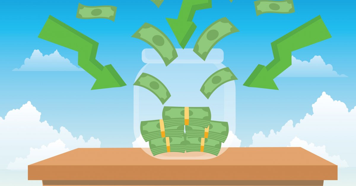 Picture of animated money going into a money jar