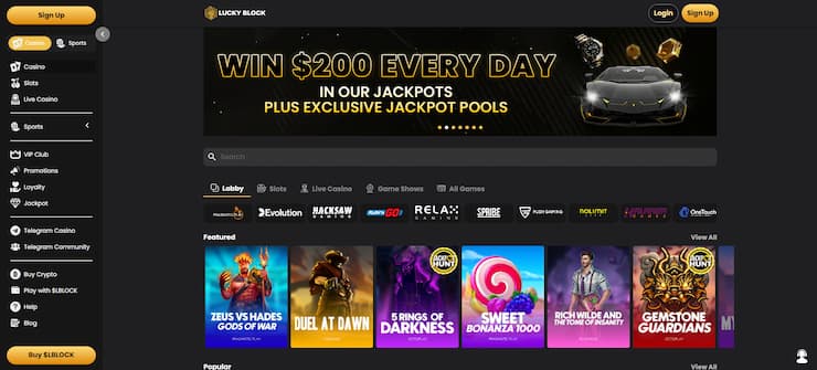 Lucky Block online casino offers plenty of slots and other games.