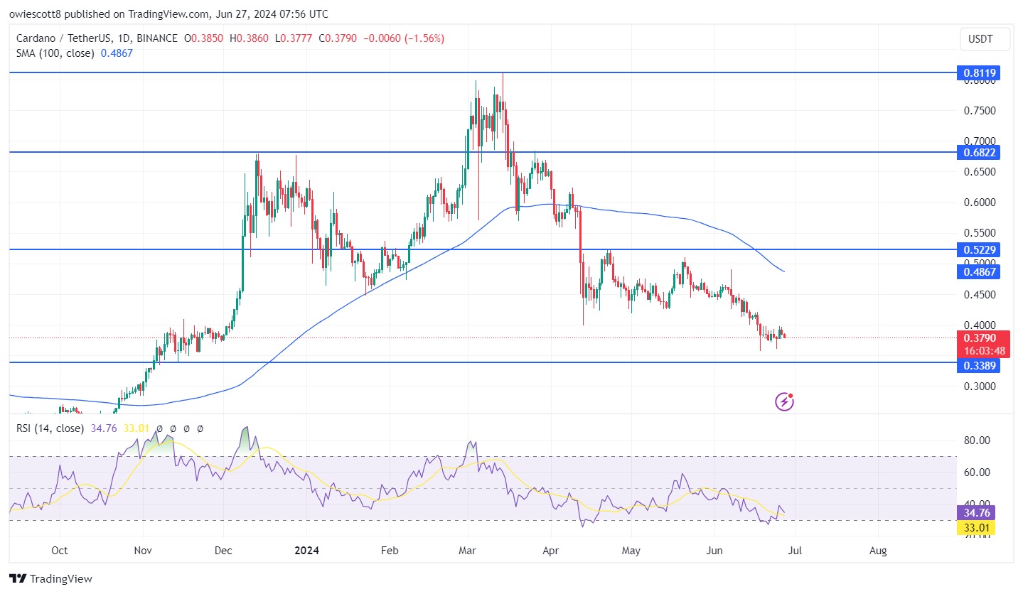 Cardano (ADA) Faces Further Decline, $0.3389 Support Under Threat