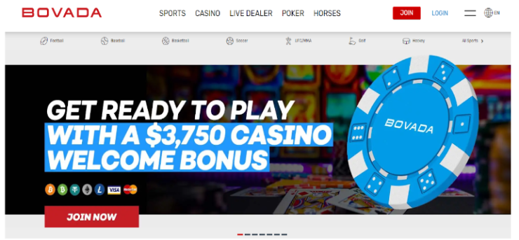 Bovada homepage with welcome bonus banner