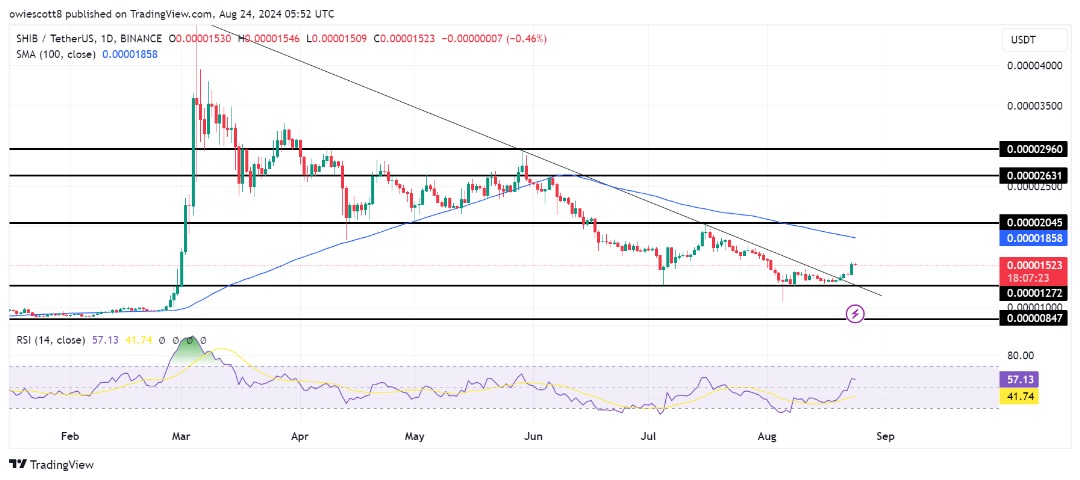 Shiba Inu supera la línea de tendencia: ¿Pueden los alcistas llevar a SHIB a $ 0,00002045?