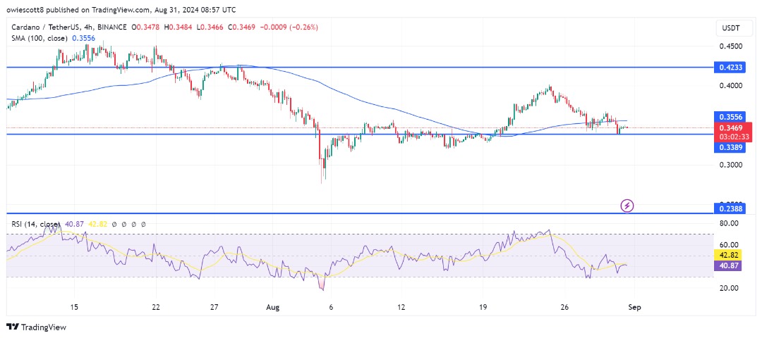 岐路に立つADA：0.3389ドルのサポートに接近、さらに下落する可能性あり