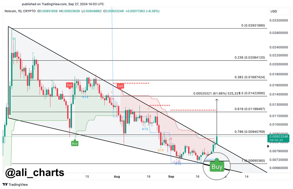 Notcoin は 13% の価格上昇を受けてさらなる利益を目指す - 詳細