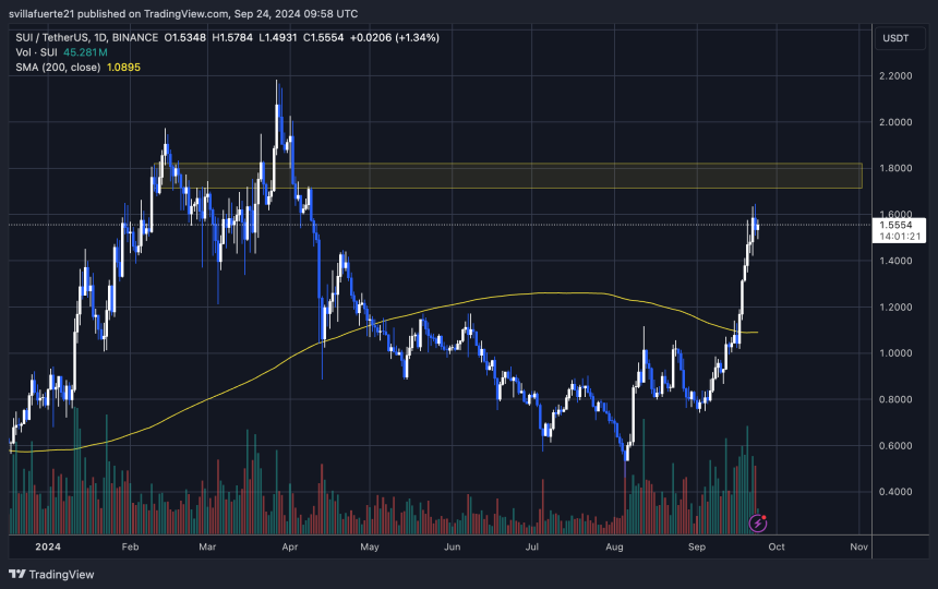 SUI price fell below key supply level after rising 120%. 