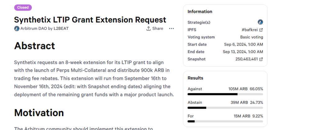 Arbitrum shoots down Synthetix's proposal | source: Arbitrum DAO