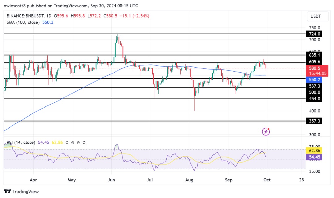 Ралли BNB затухает, поскольку цена опускается ниже $600: надвигается ли коррекция?