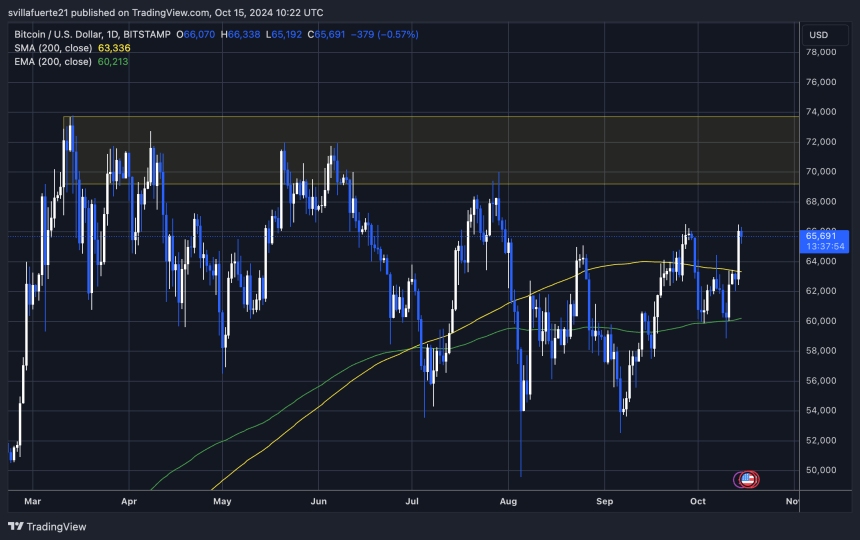 BTC 测试 6.6 万美元左右的局部高点 