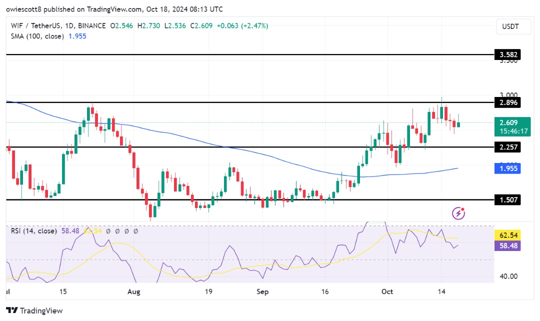 Цена WIF приближается к сопротивлению в $2,89, поскольку быки восстанавливают контроль