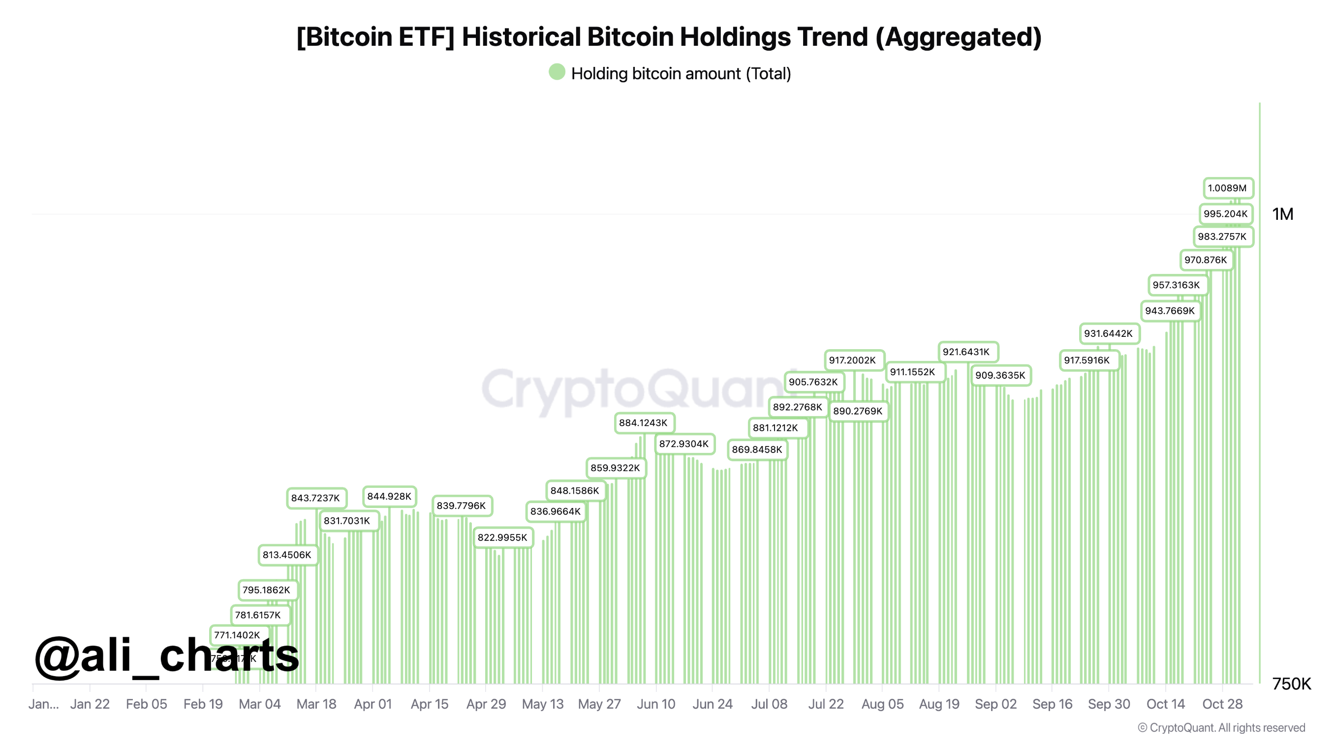 Bitcoin-ETFs überschreiten in weniger als einem Jahr seit ihrer Einführung die 1-Million-BTC-Bestände – Details im Inneren