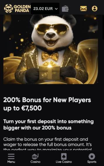 A screenshot taken from mobile of the online casino GoldenPanda Australia