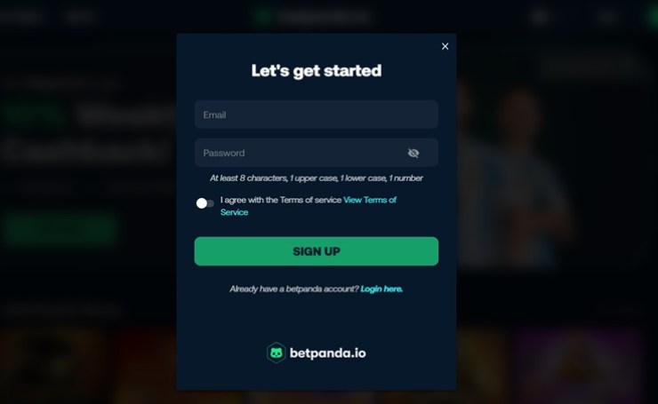 betpanda sign up form