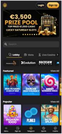 A screenshot taken of Lucky Block's casino homepage taken from a mobile