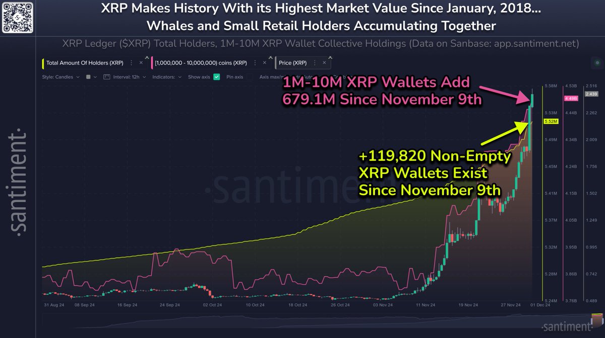 XRP достиг 6-летнего максимума – киты и STH накапливаются вместе