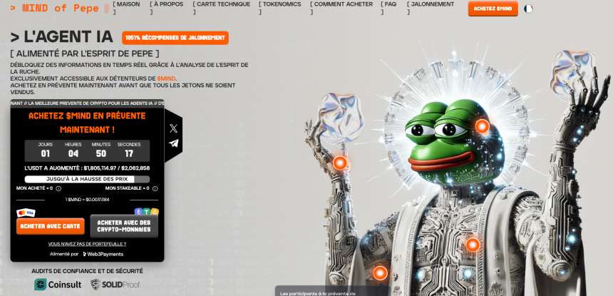 Prévente de l'agent IA MIND of Pepe avec la cryptomonnaie $MIND