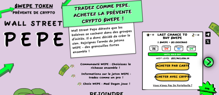 Prévente de $WEPE du projet Wall Street Pepe