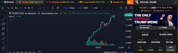 Grafico dei prezzi di $TRUMP - Fonte DEXTools