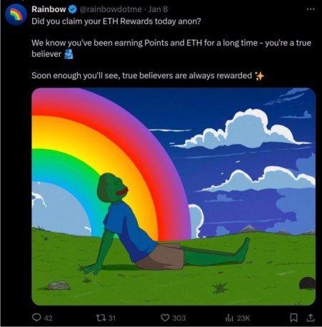 Rainbow wallet rewards loyal users with weekly $ETH airdrops