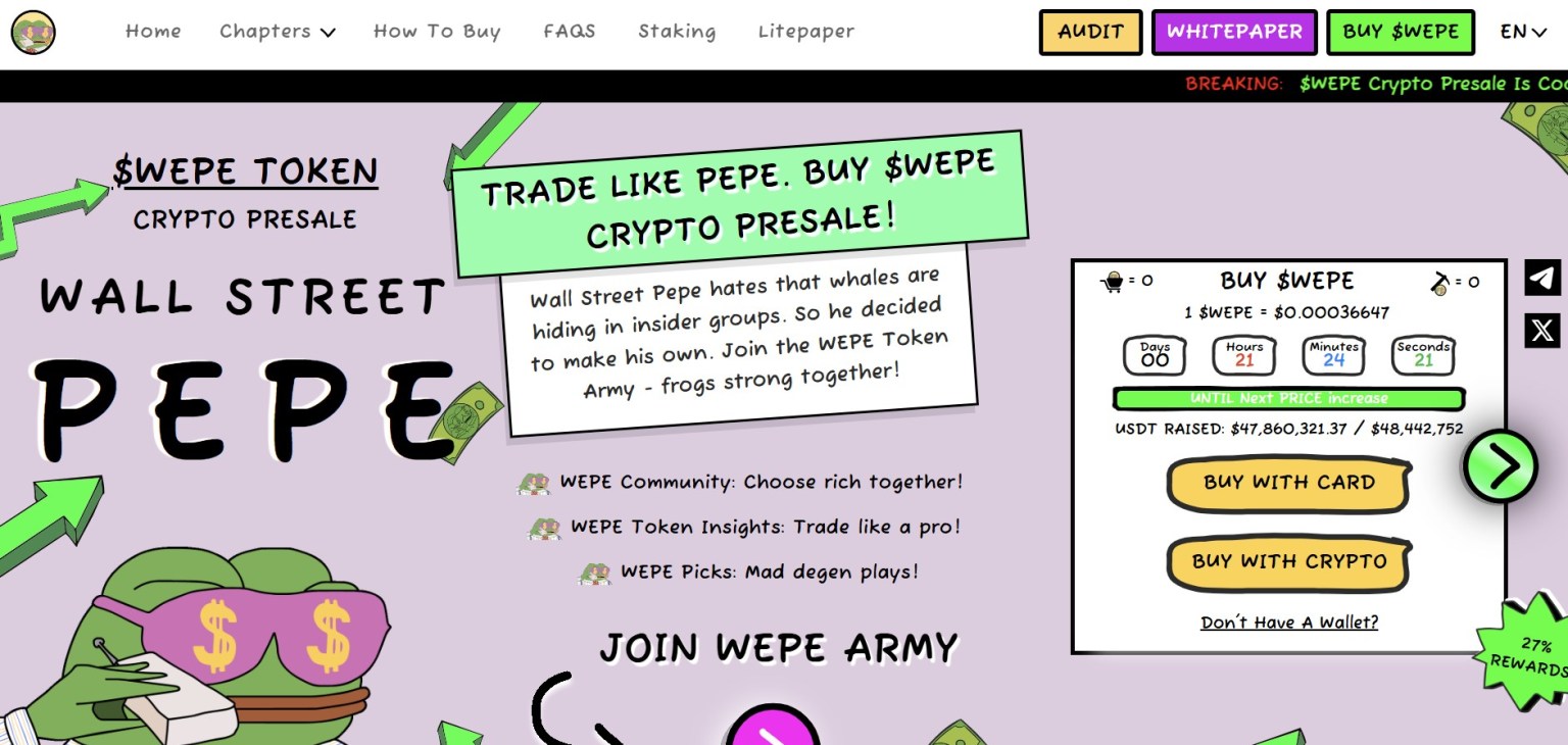 wall street pepe - 4 Presale Crypto Terpanas di Januari untuk Keuntungan Maksimal