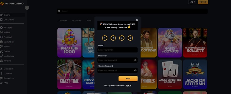 instant casino sign up form