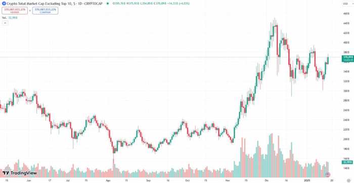 La capitalización de mercado de nuevas criptomonedas (altcoins) sigue aumentando a pesar de la incertidumbre