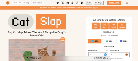 Alt text: Catslap crypto meme coin presale website