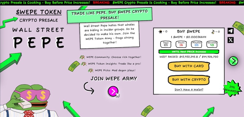 wall street pepe wepe website meme coin