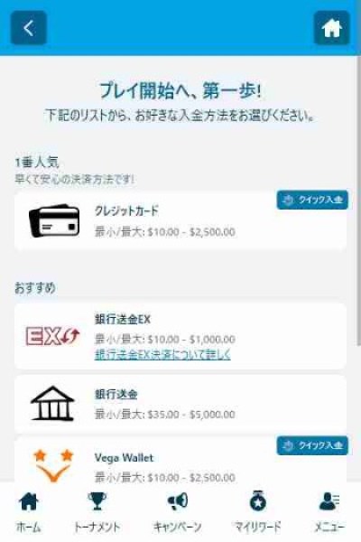 入金方法の選択
