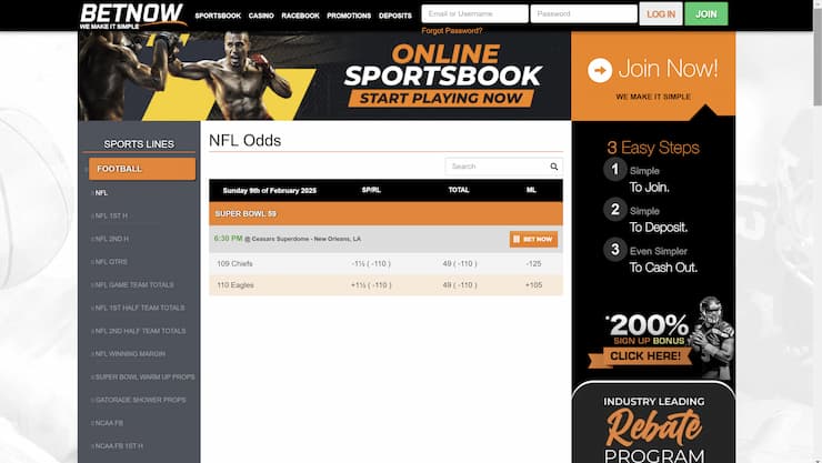 BetNow online sportsbook nfl odds