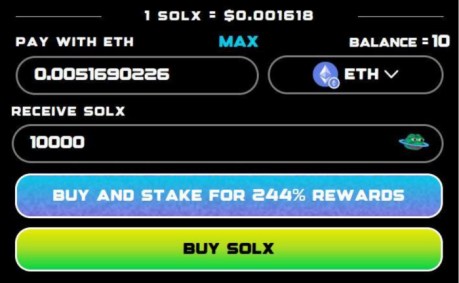 Buying $SOLX with Ethereum