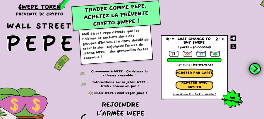 Affichage de la prévente du $WEPE