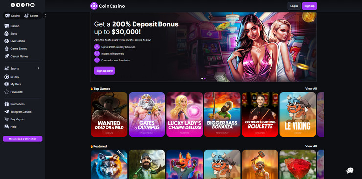 coincasino games and welcome bonus