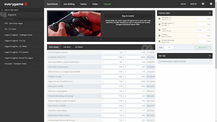 Everygame Esports Betting Page