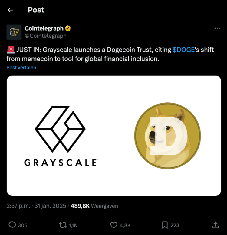 Grayscale Dogecoin trust - Bron: X