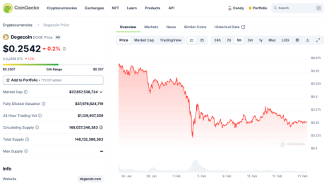 DOGE chart on Coin Gecko