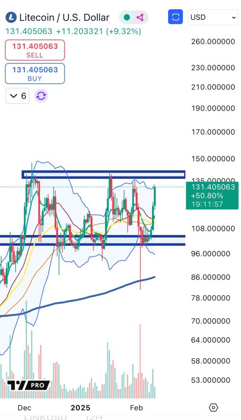 Litecoin acercándose al pico del rango | Fuente: BigCheds en X