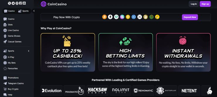 CoinCasino home page