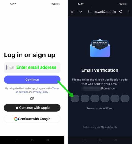 Signing up for Best Wallet using email