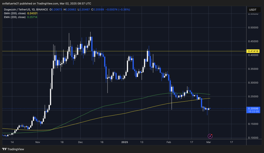 DOGE Tests Key Demand Levels | Source: Dogeusdt Chart on TradingView