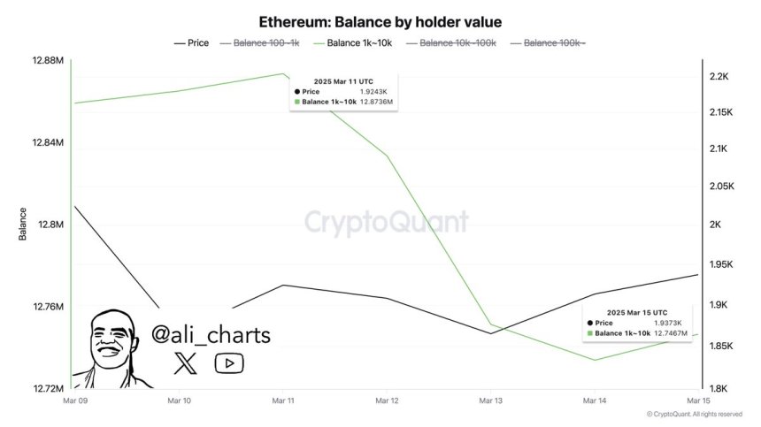 Saldo de Ethereum por valor del titular | Fuente: Ali Martinez en X