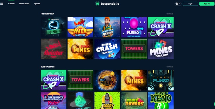 screenshot of betpanda crypto games