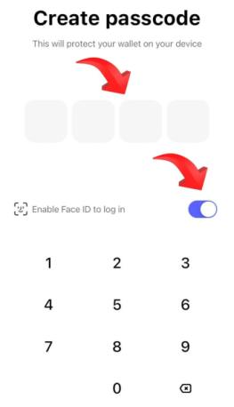 Create Best Wallet passcode and enable face ID 