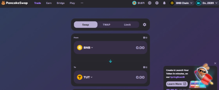 Swap $BNB for $$TUT on PancakeSwap 